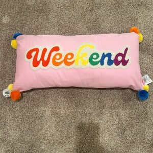 Weekend colorful lumbar pillow with pom poms